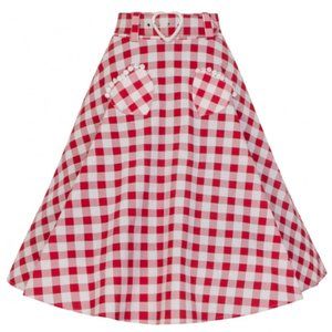 ModCloth Collectif Red White Checkered Gingham Heart Pocket Skirt